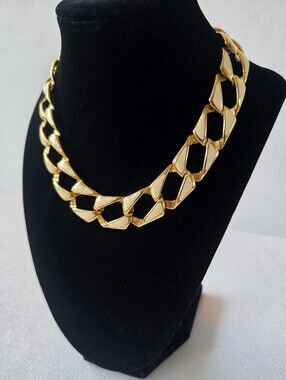 Vintage Napier Gold Cream Enamel Chunky Collar Necklace 80s Statement Choker